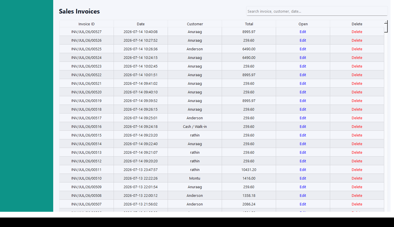 General/FMCG sales invoice history table
