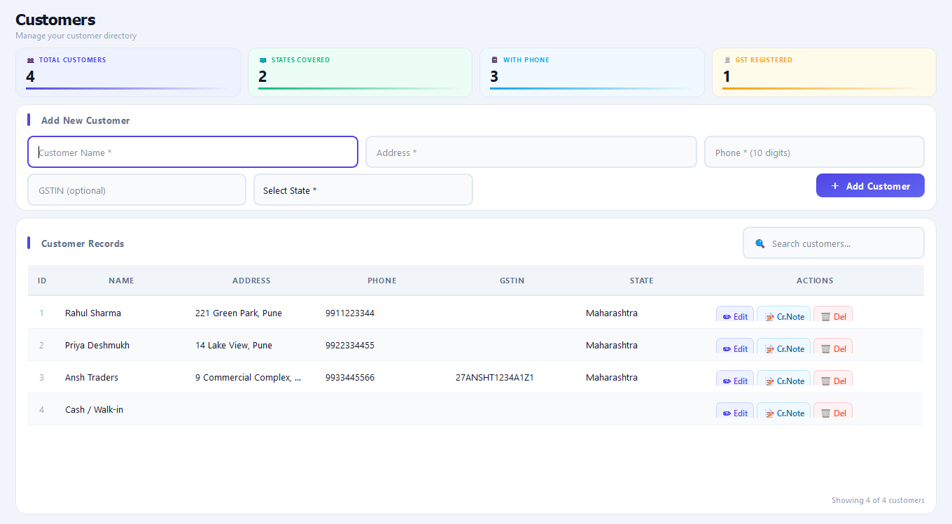 Automate customer directory with summary cards and searchable table