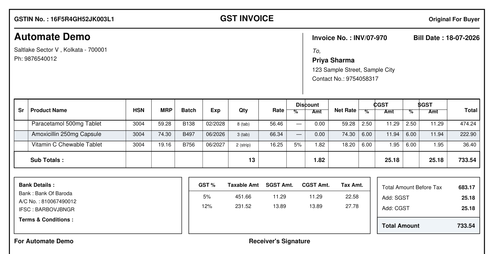 Sample GST invoice PDF generated by Automate