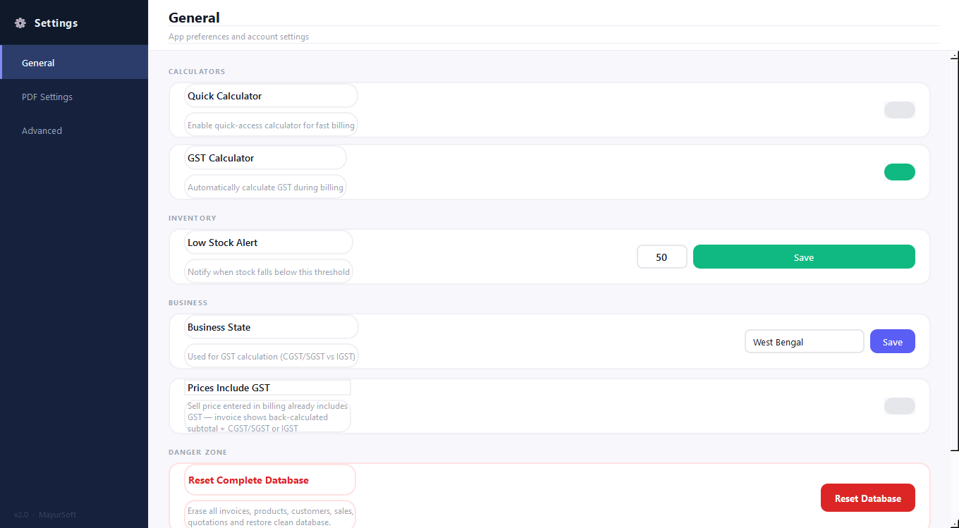 Automate general settings tab